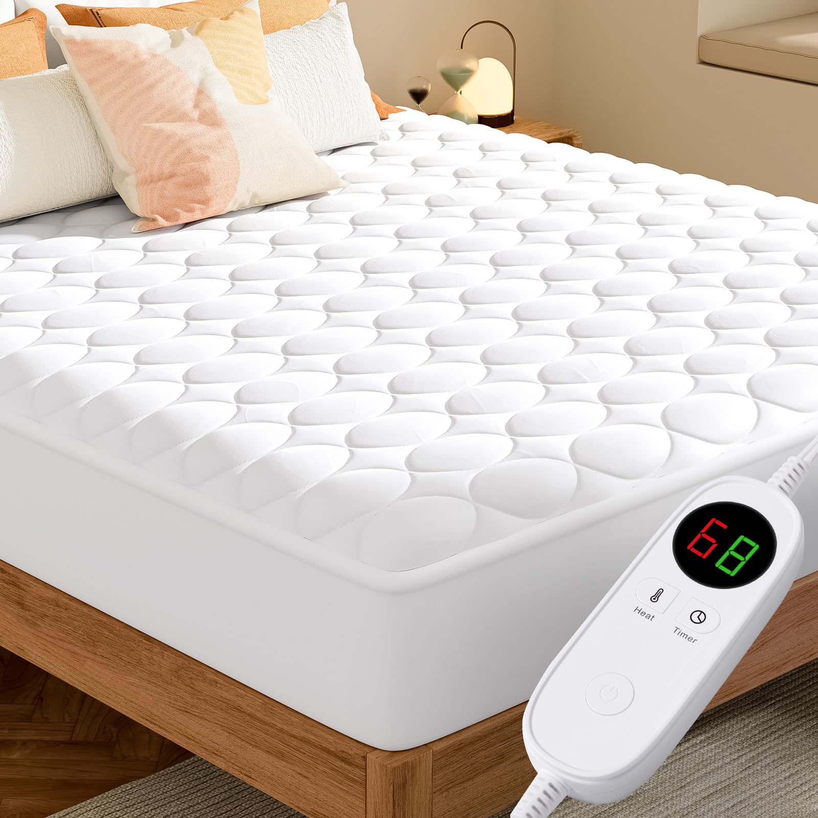 Masvis Heated Mattress Pad Full Size - Quilted Electric Mattress Pad Cover - Auto Shut Off Electric Bed Warmer With Deep Pocket,